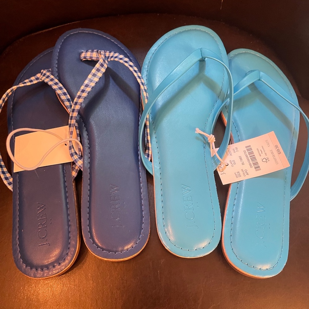 2 Pairs Flip Flops J.Crew Brand New Blue  size 7-8-9